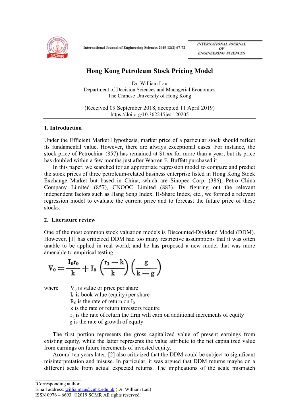 Hong Kong Petroleum Stock Pricing Model