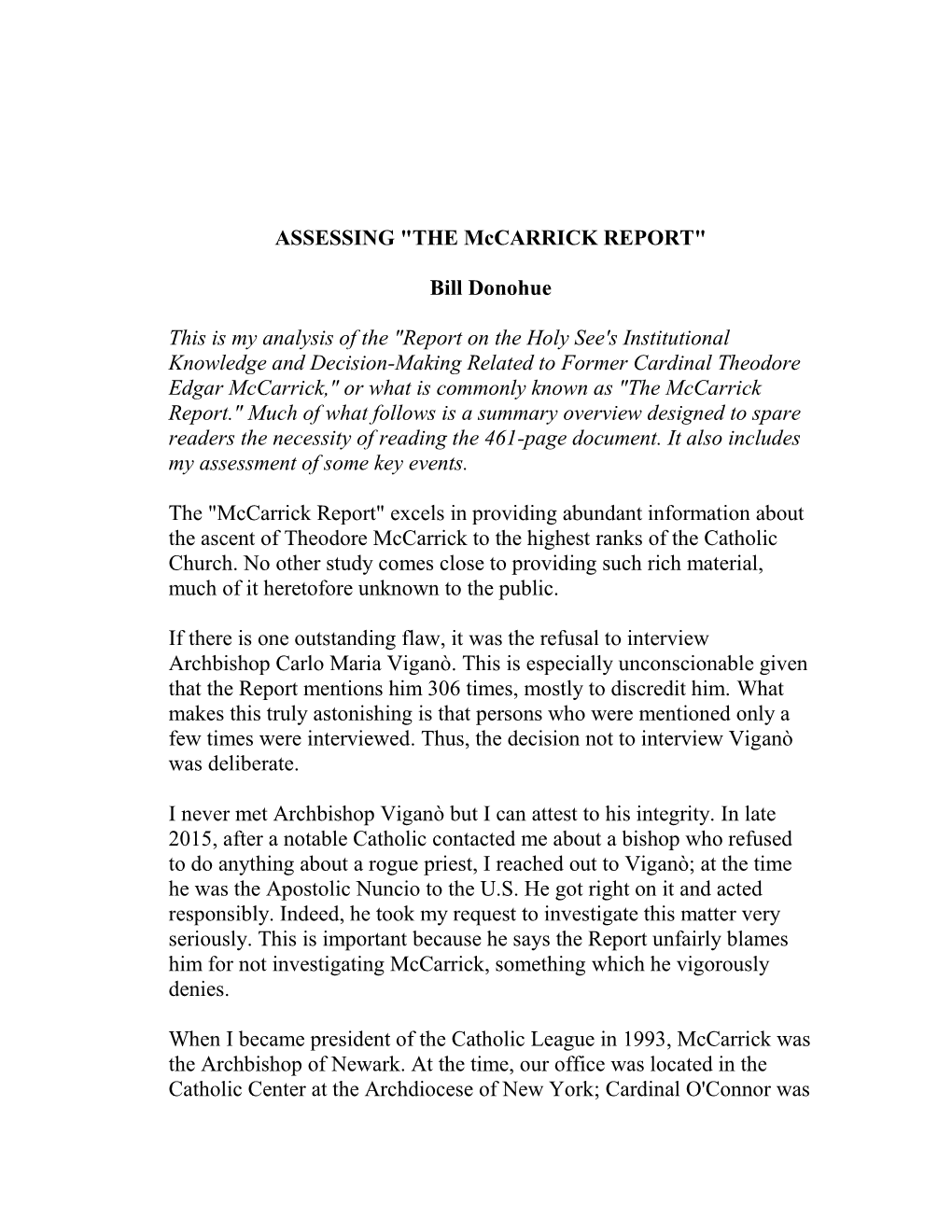 THE Mccarrick REPORT"