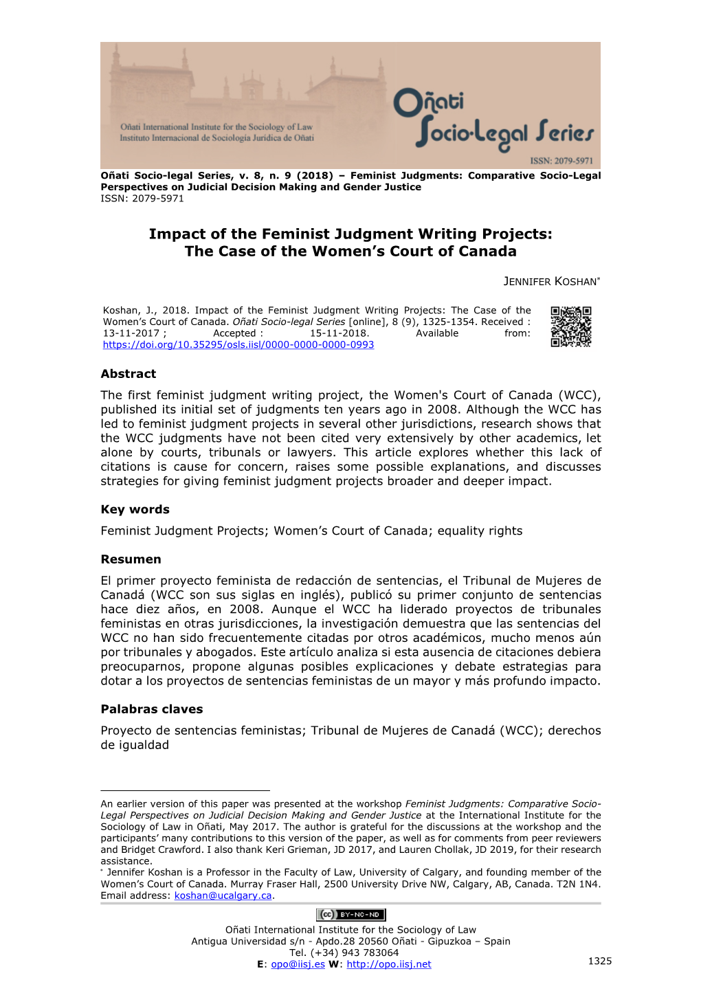 Impact of the Feminist Judgment Writing Projects: the Case of the Women’S Court of Canada