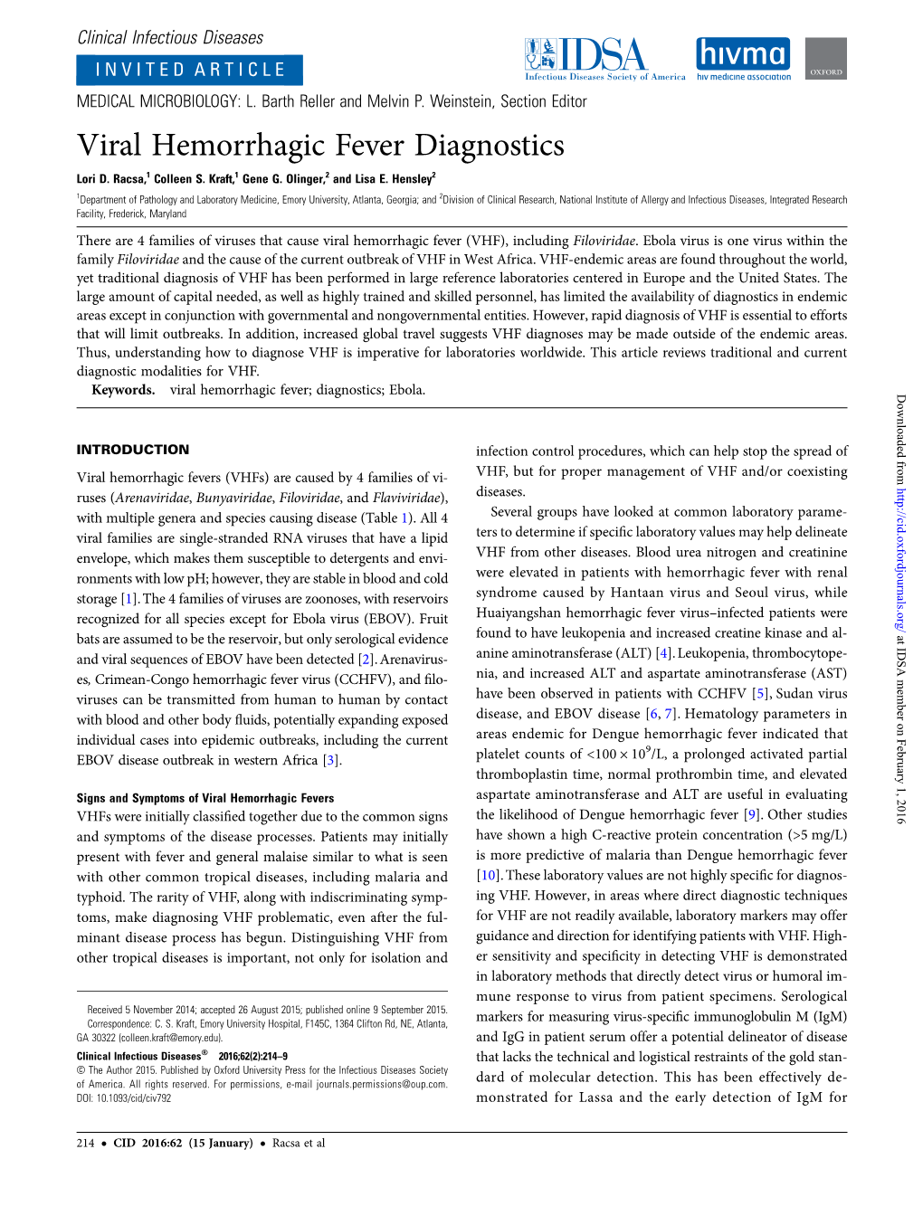 Viral Hemorrhagic Fever Diagnostics Lori D