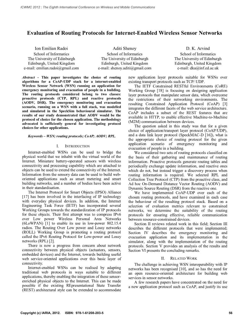 Evaluation of Routing Protocols for Internet-Enabled Wireless Sensor Networks