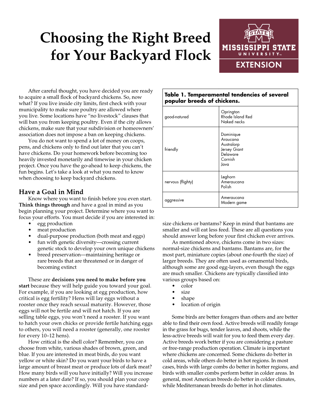 Choosing the Right Breed for Your Backyard Flock