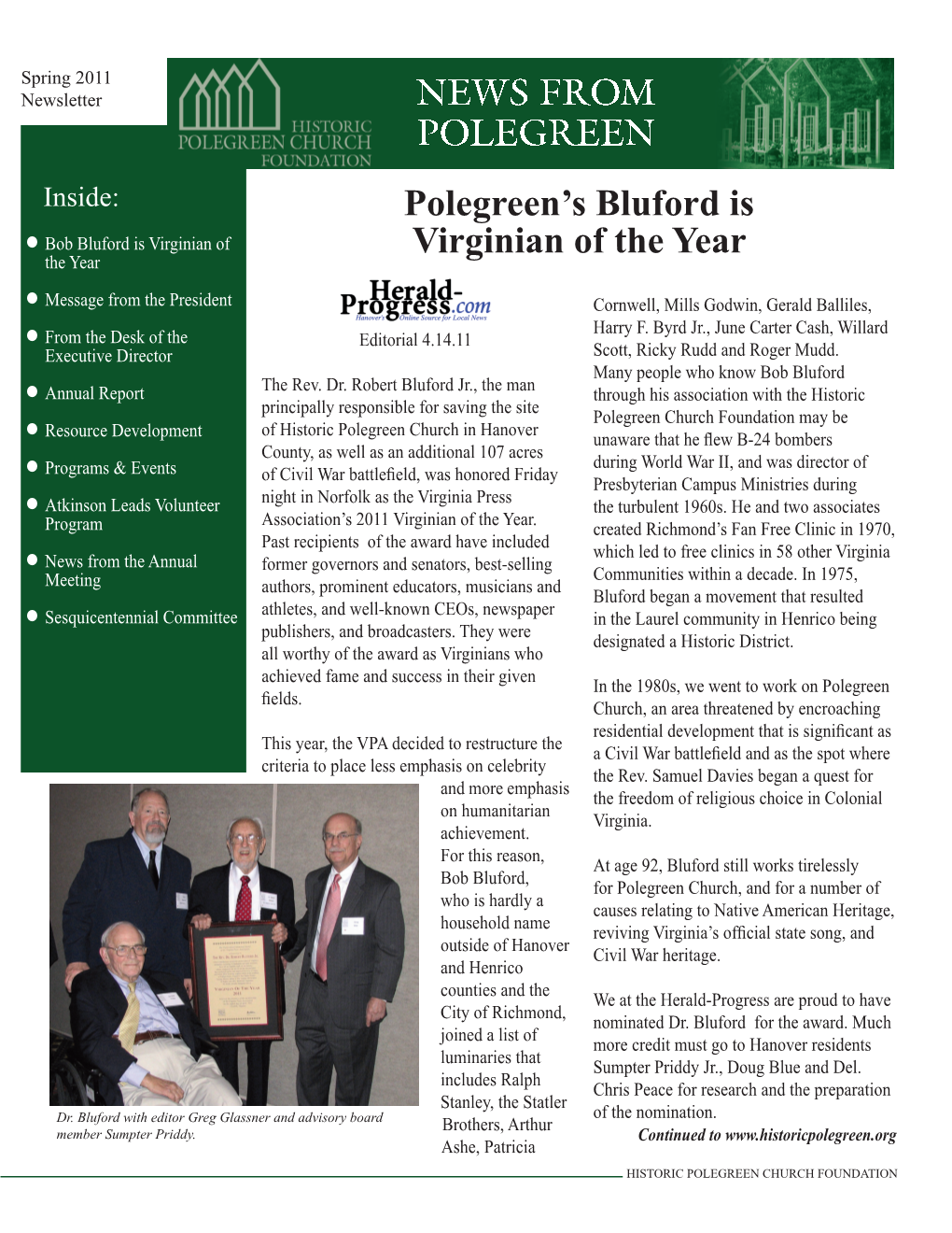 Polegreen's Bluford Is Virginian of the Year