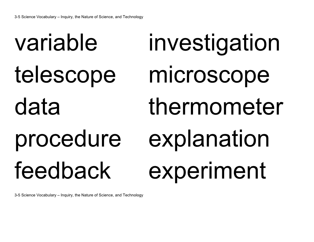 3-5 Science Vocabulary Inquiry, the Nature of Science, and Technology