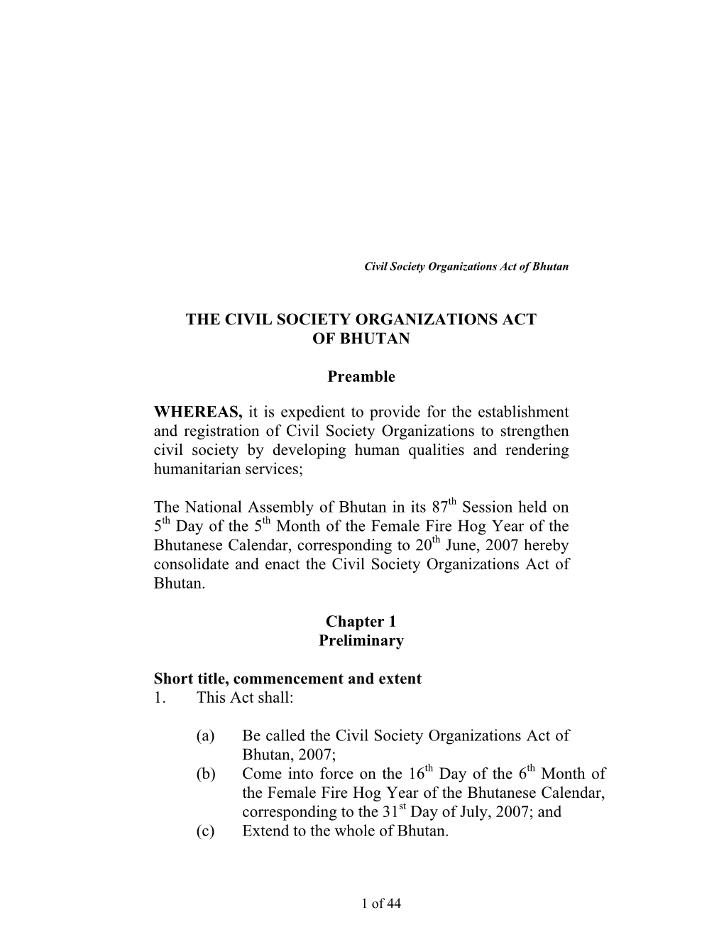 The Civil Society Organizations Act of Bhutan