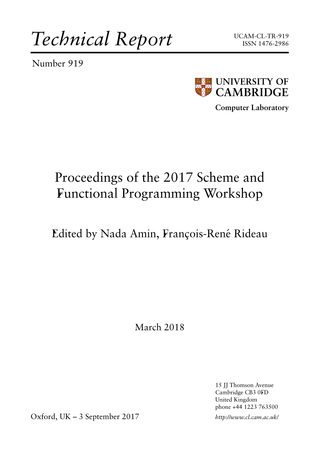 Proceedings of the 2017 Scheme and Functional Programming Workshop