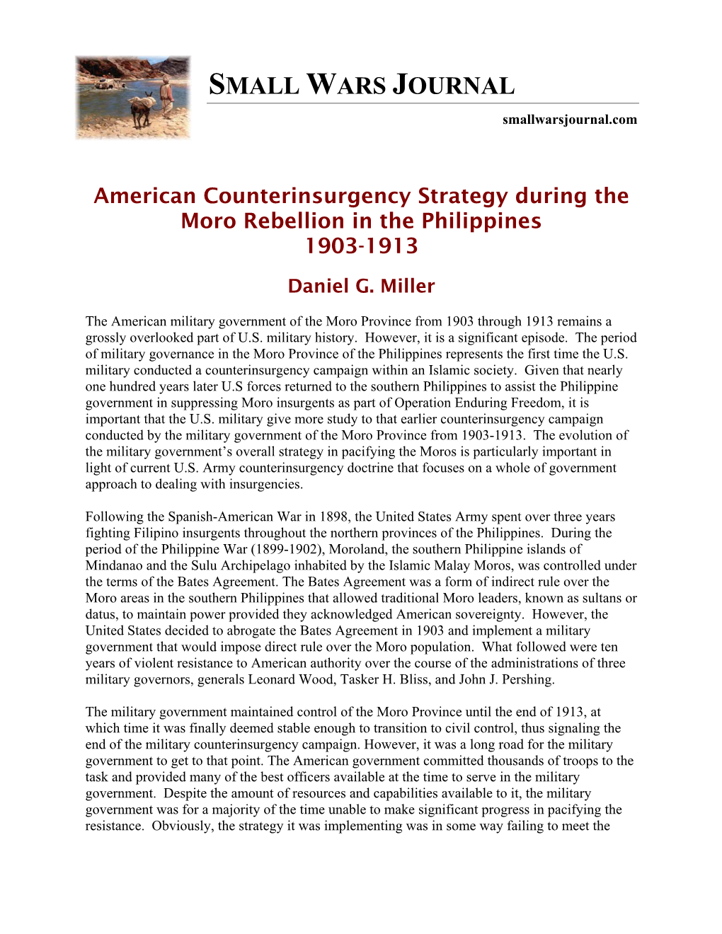 American Counterinsurgency Strategy During the Moro Rebellion in the Philippines 1903-1913