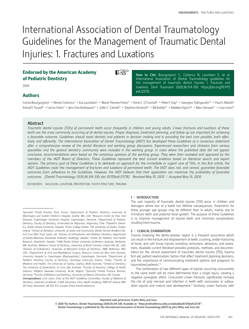 Guidelines for Management of Traumatic Dental Injuries
