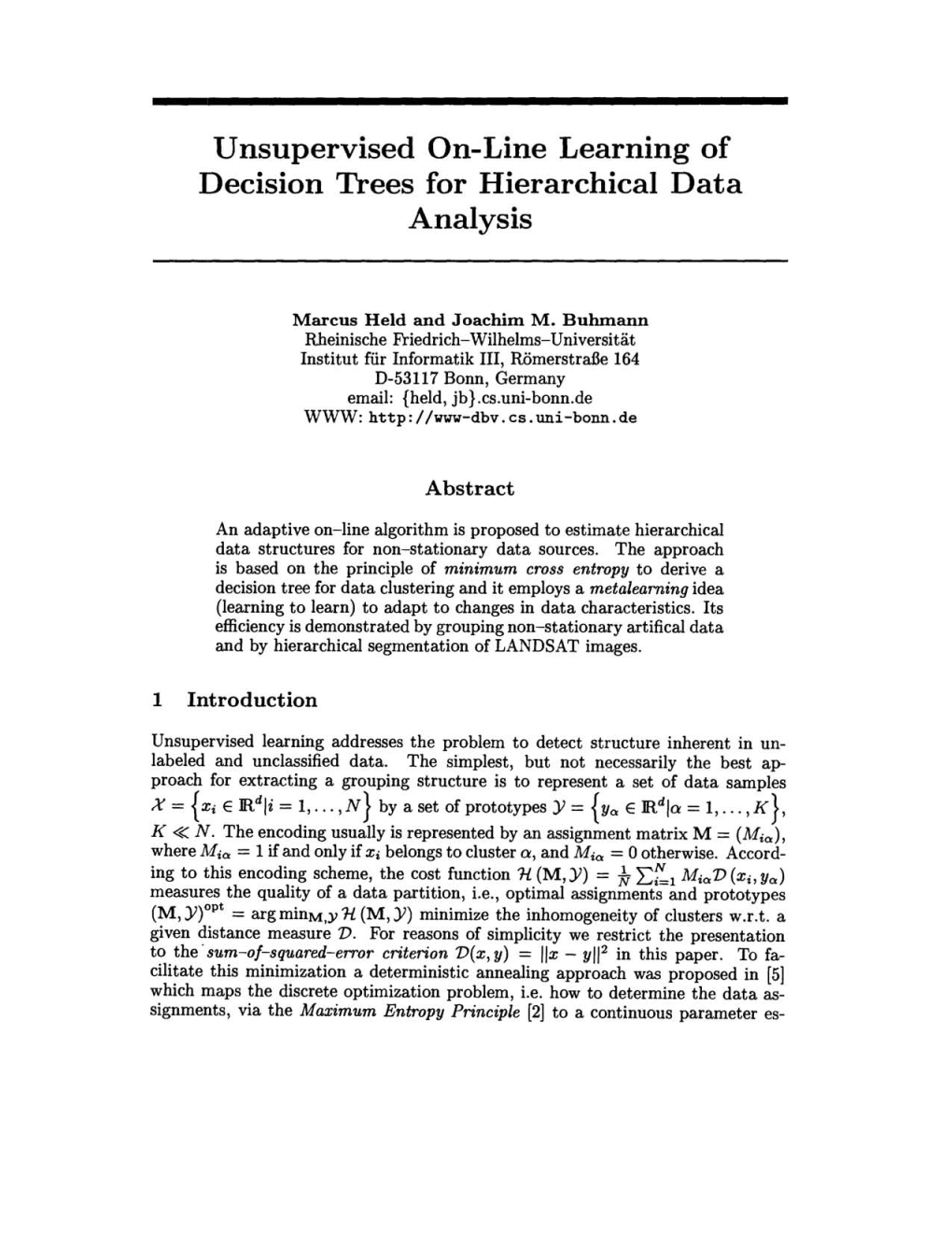 Unsupervised On-Line Learning of Decision Trees for Hierarchical Data Analysis