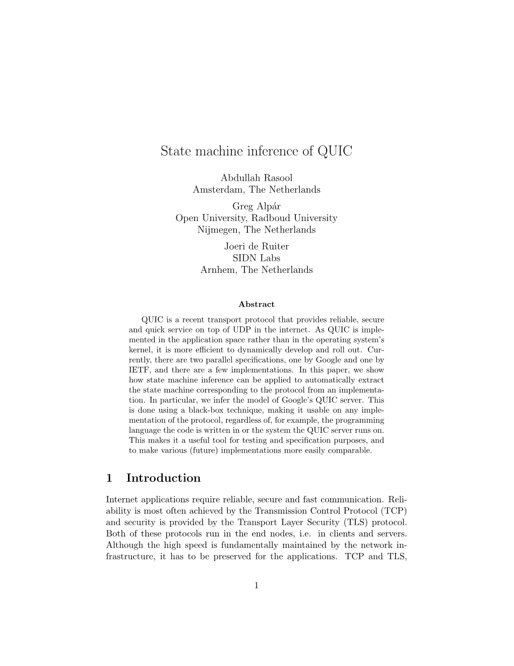 State Machine Inference of QUIC