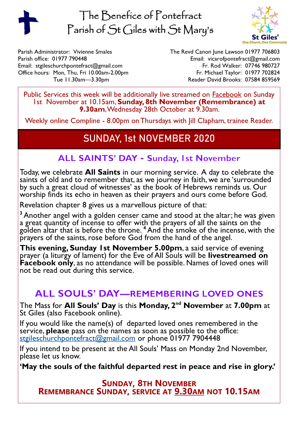 The Benefice of Pontefract Parish of St Giles with St Mary's SUNDAY, 1St