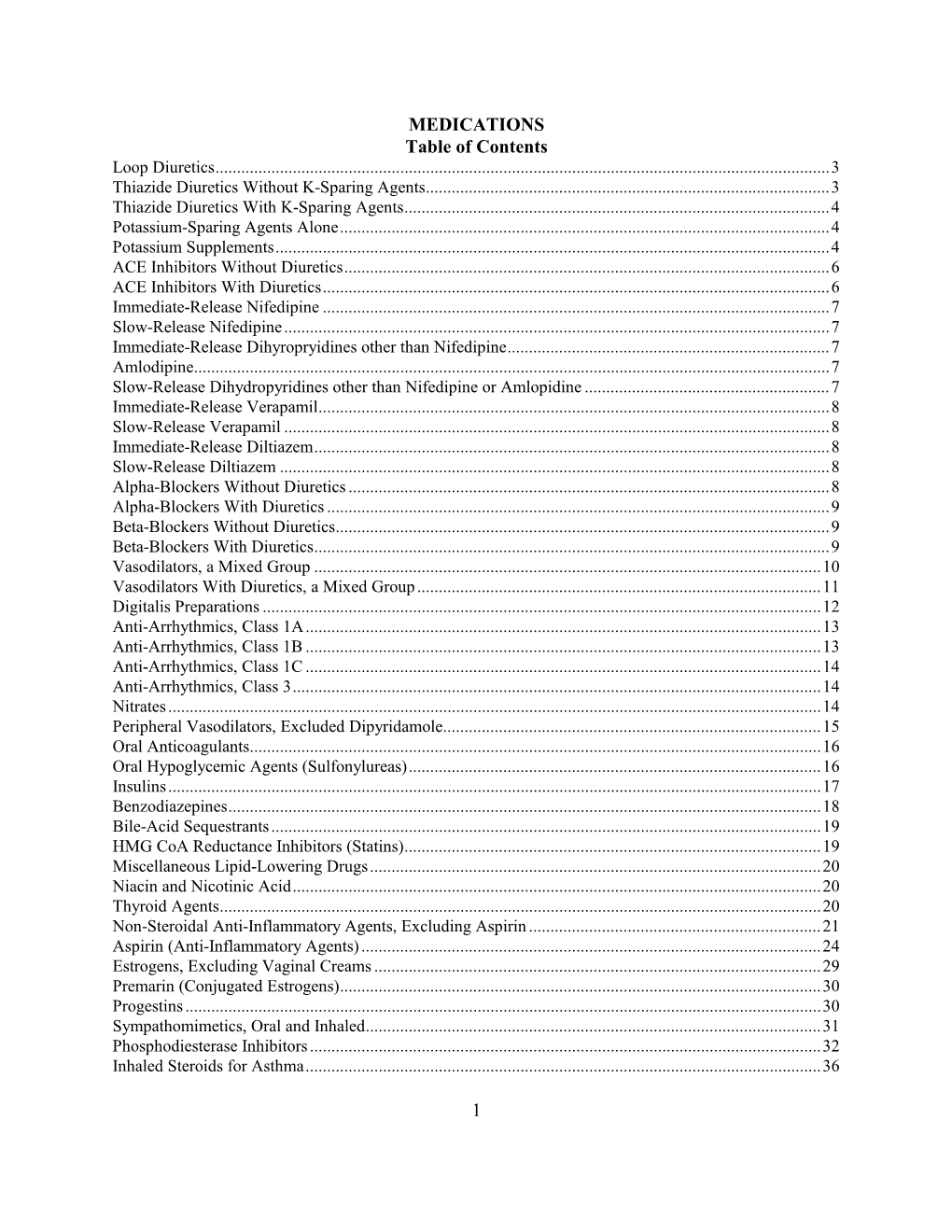 Cardiovascular Health Study (CHS) Medications List