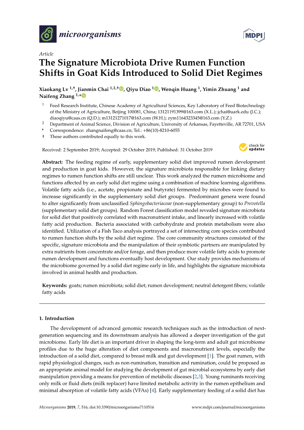 The Signature Microbiota Drive Rumen Function Shifts in Goat Kids Introduced to Solid Diet Regimes