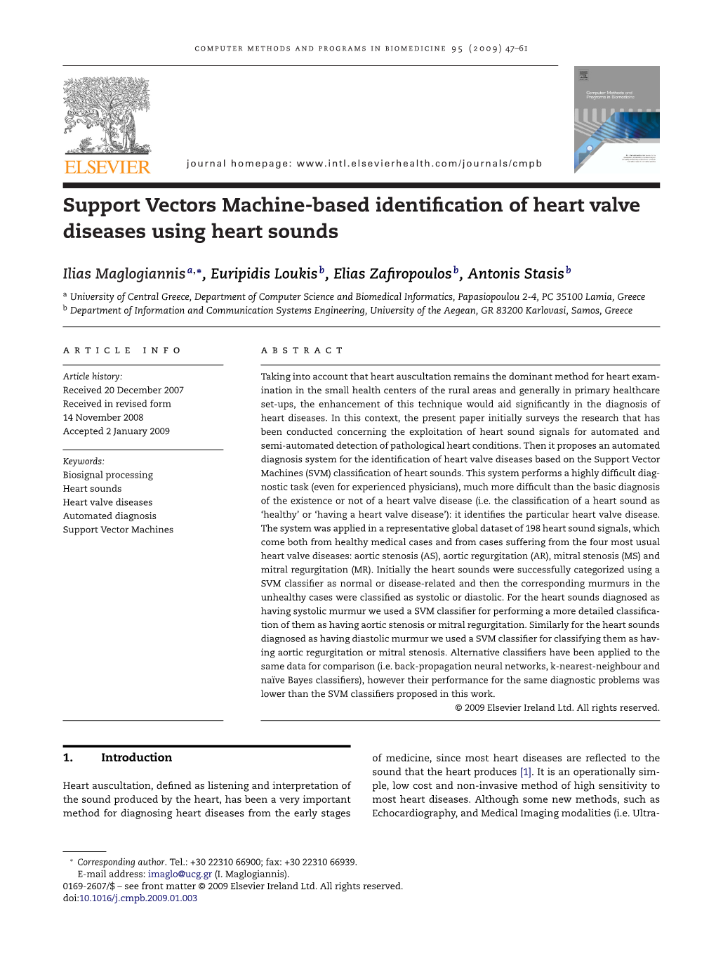 Support Vectors Machine-Based Identification of Heart Valve