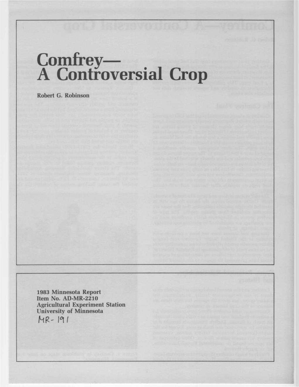 Comfrey- a Controversial Crop