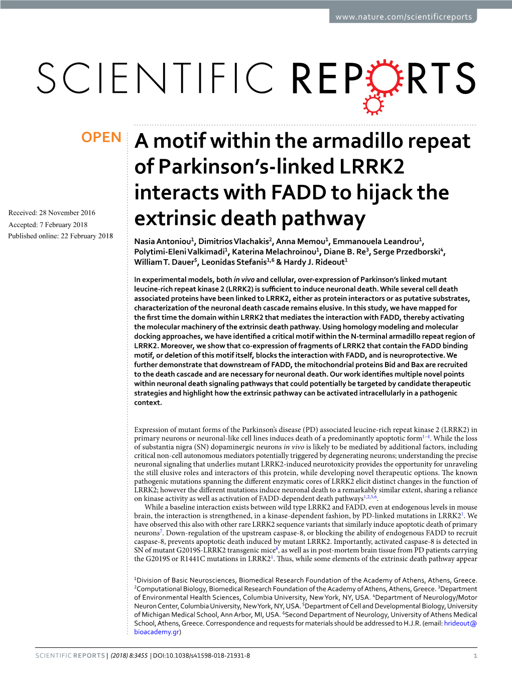 A Motif Within the Armadillo Repeat of Parkinson's-Linked LRRK2 Interacts