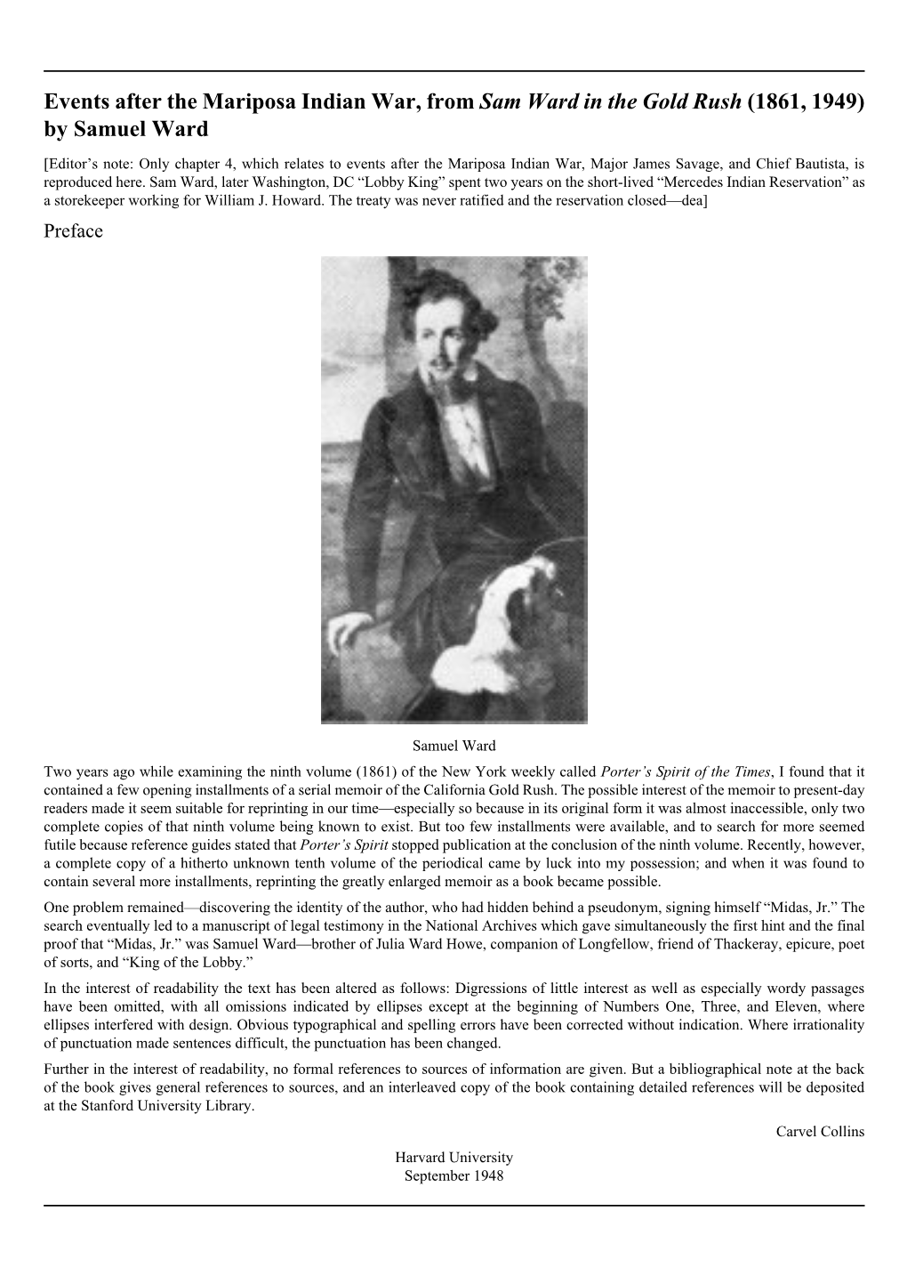 Events After the Mariposa Indian War, from Sam Ward in the Gold Rush (1861, 1949) by Samuel Ward