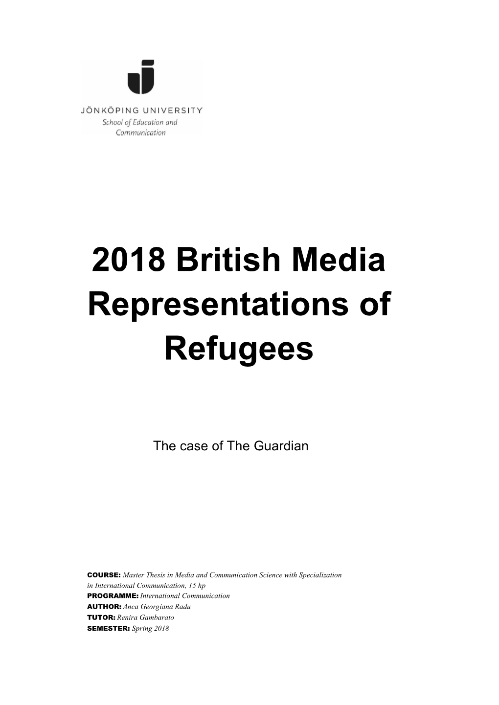 2018 British Media Representations of Refugees