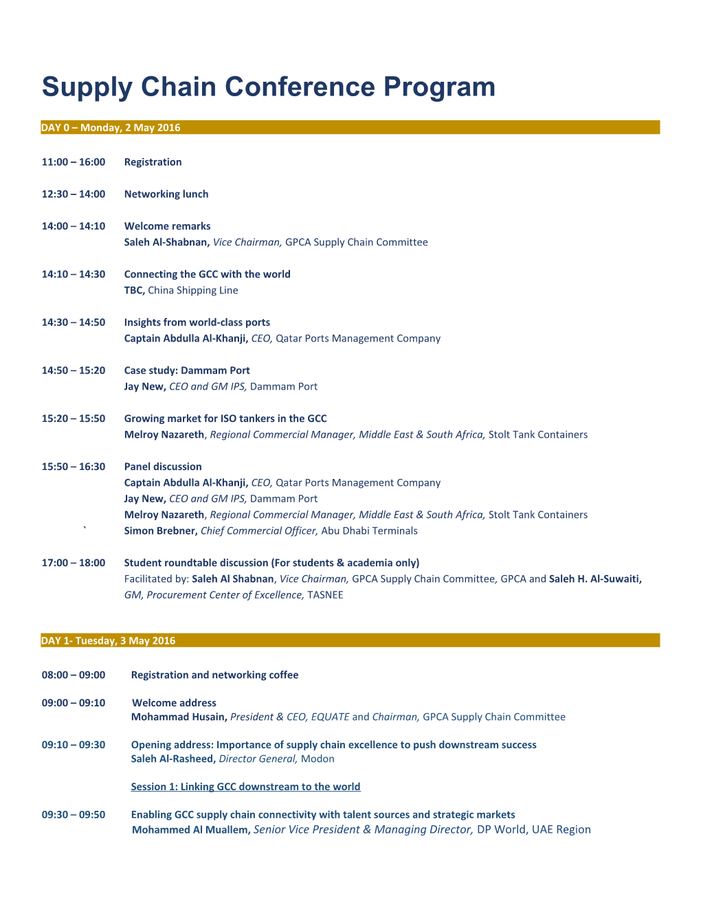 Supply Chain Conference Program