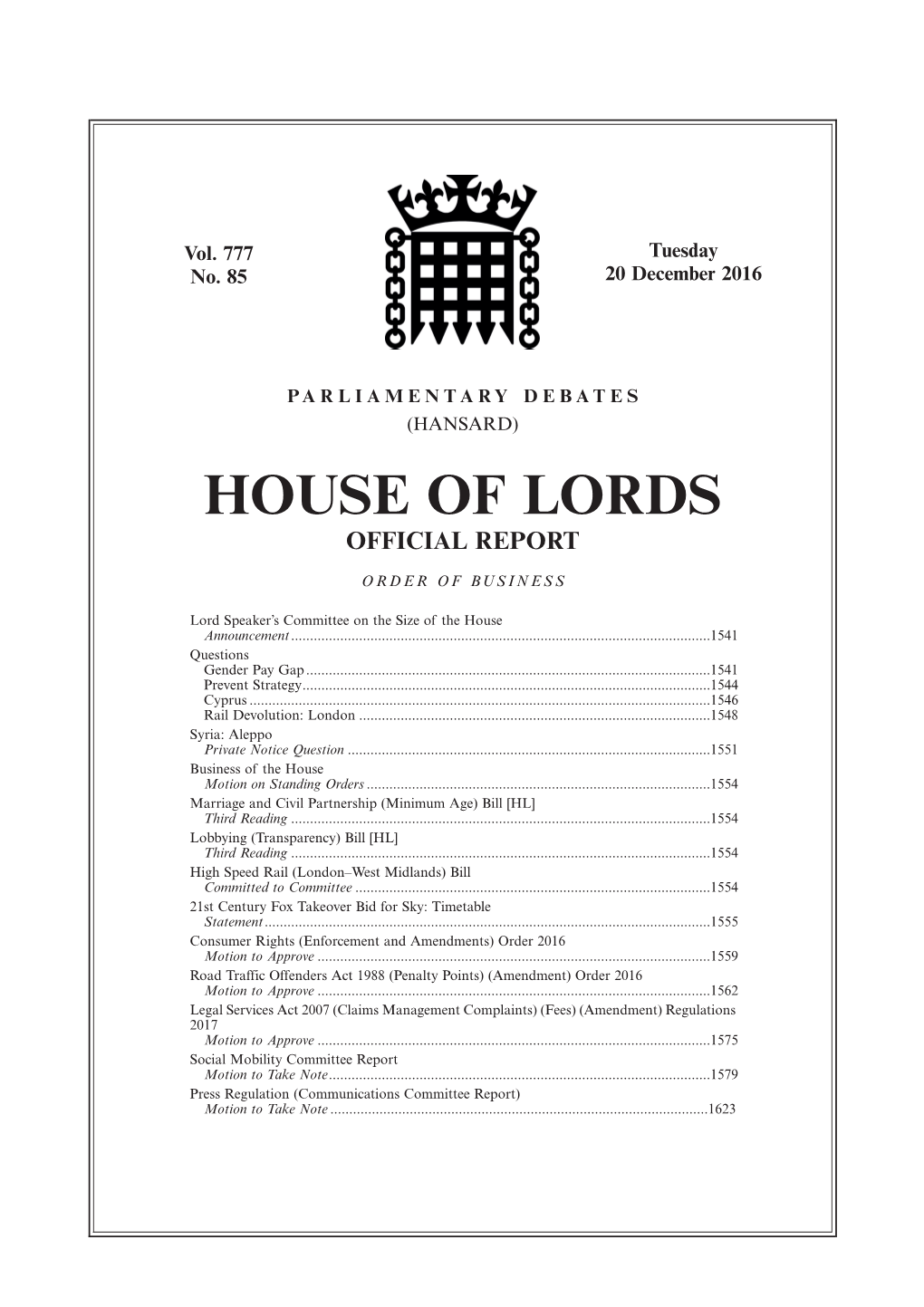 House of Lords Official Report