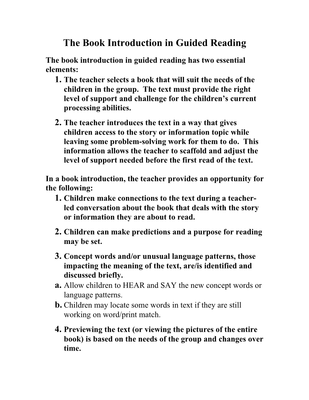 The Book Introduction in Guided Reading