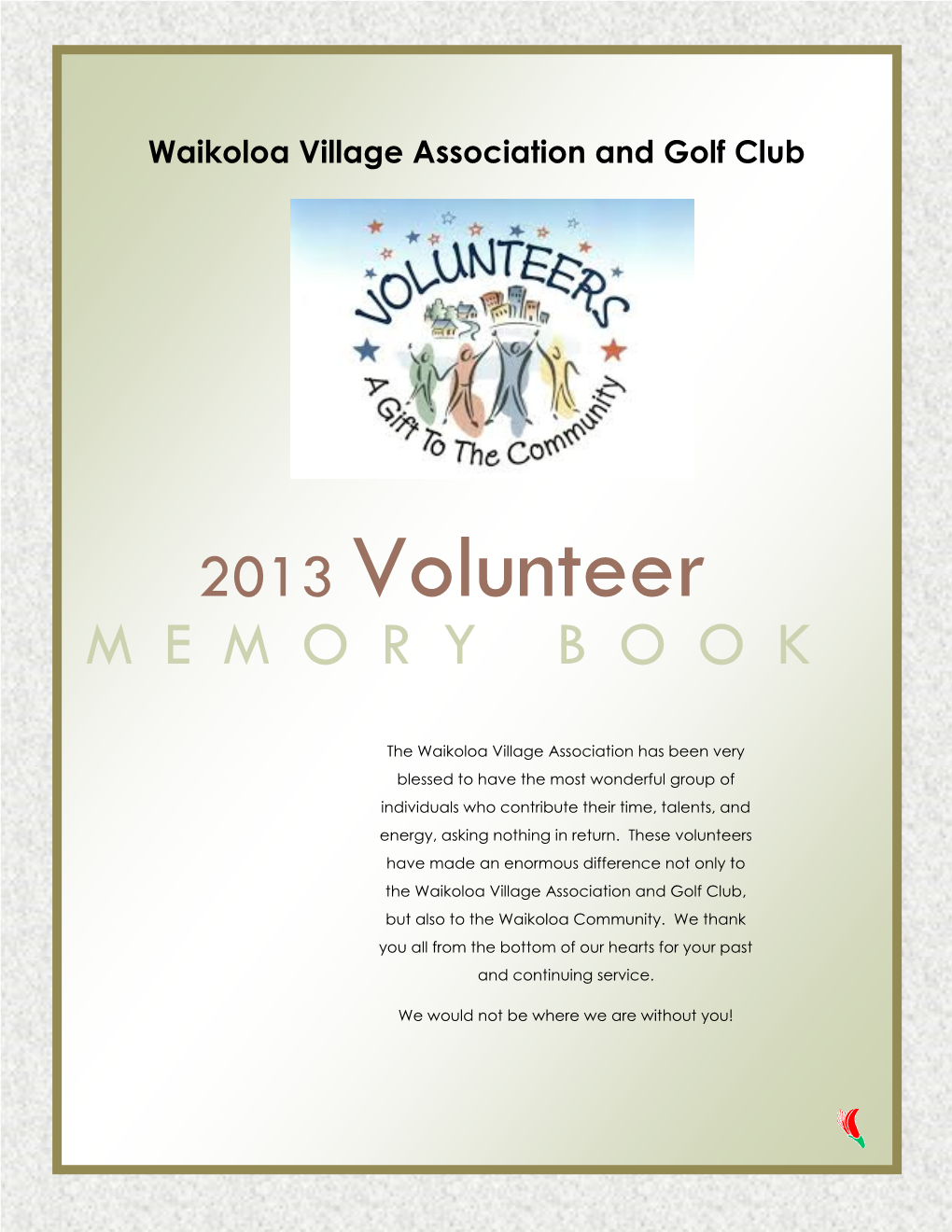 2013 Volunteer MEMORY BOOK