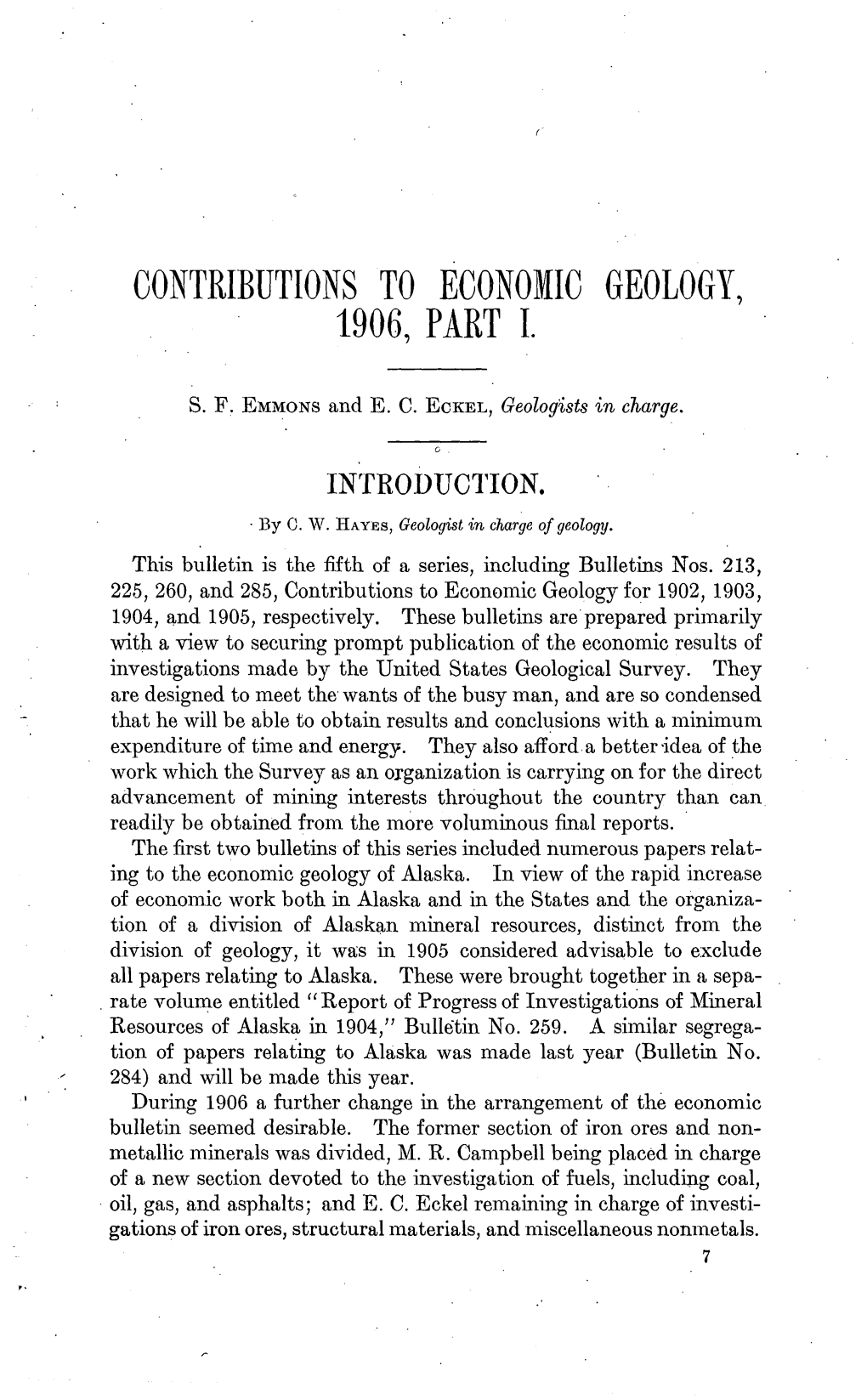 Contributions to Economic Geology, 1906, Part I