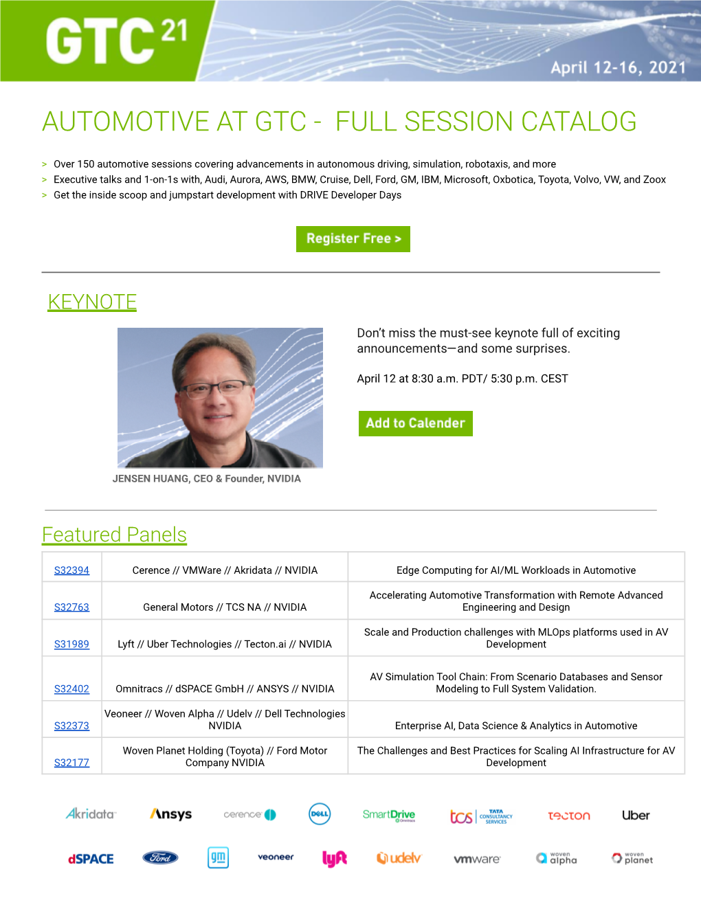 Full Automotive Session List GTC 2021