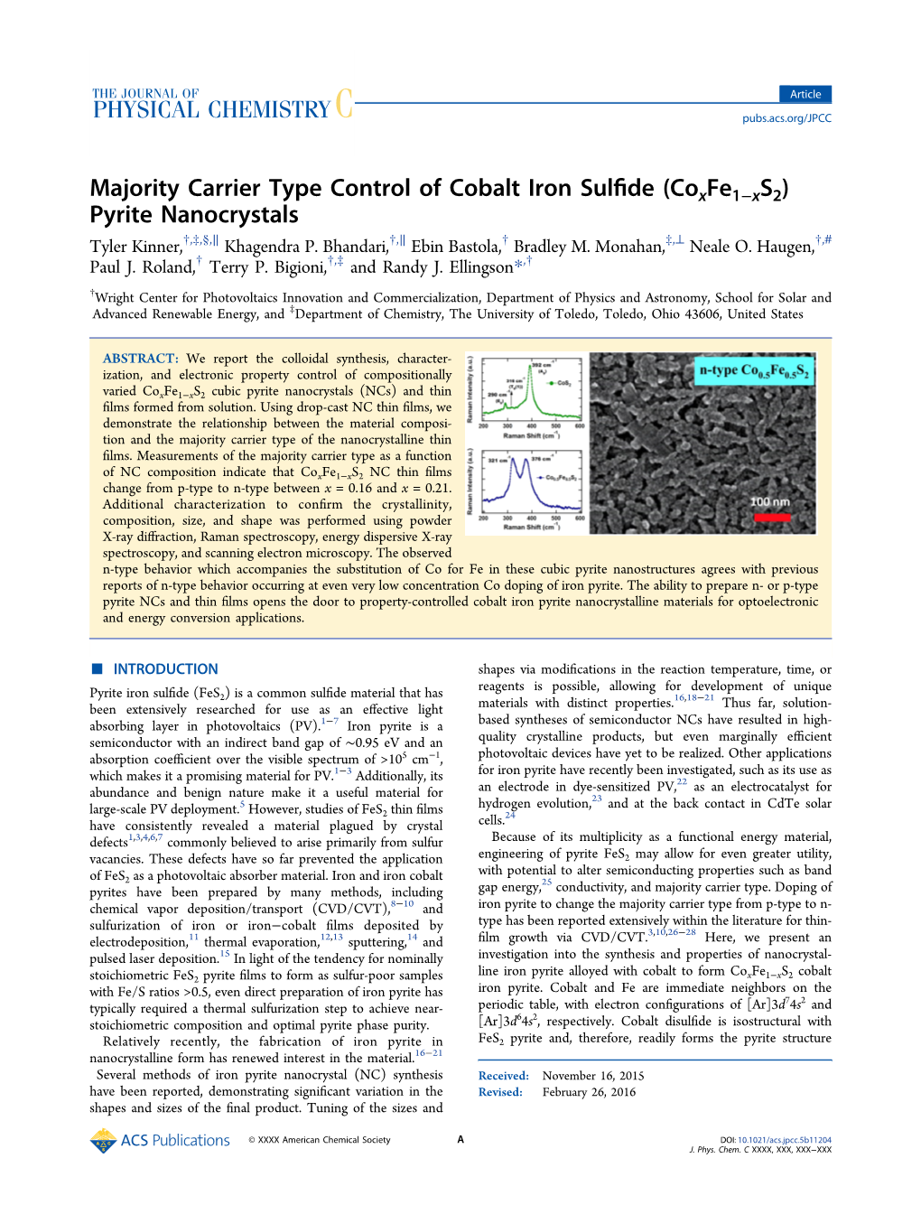 Majority Carrier Type Control of Cobalt Iron Sulfide (Cox S2) Pyrite