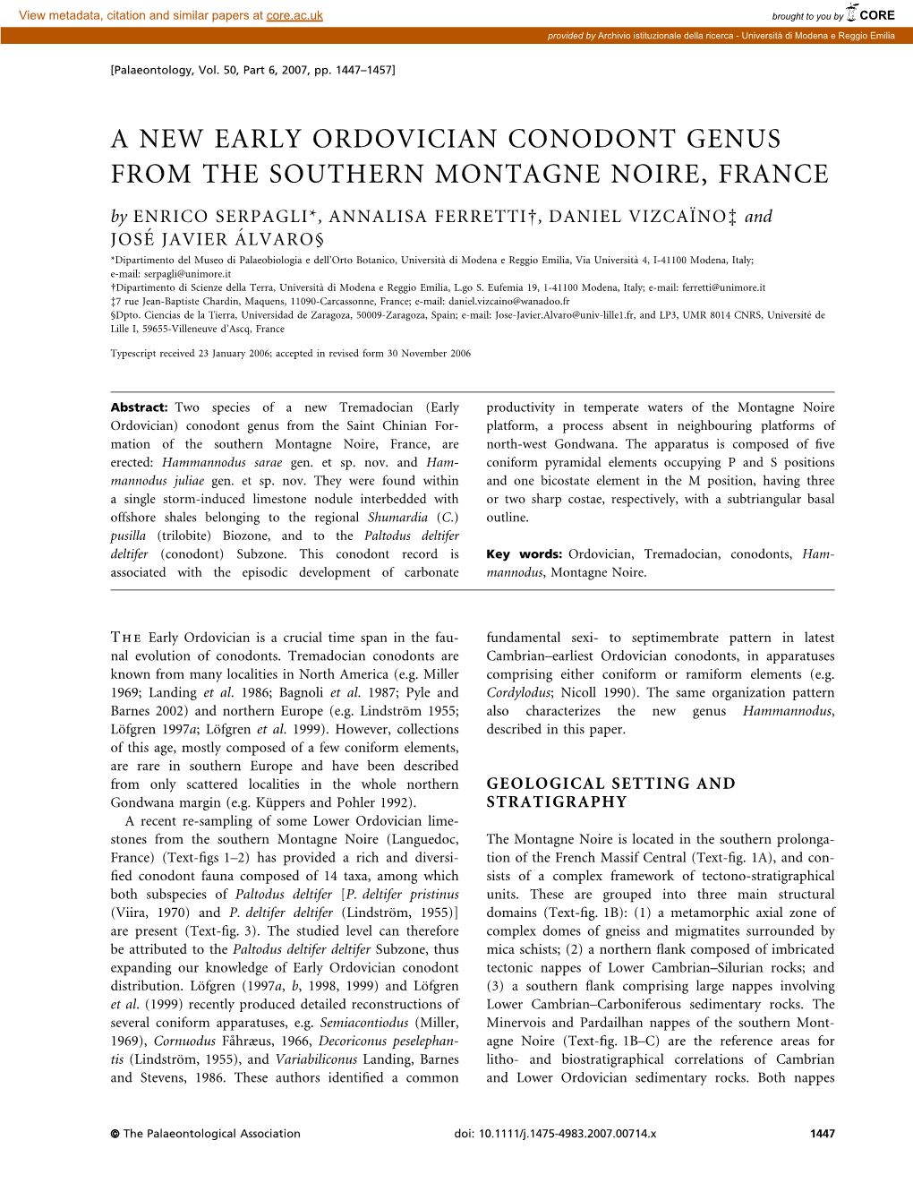 A New Early Ordovician Conodont Genus from the Southern Montagne Noire, France