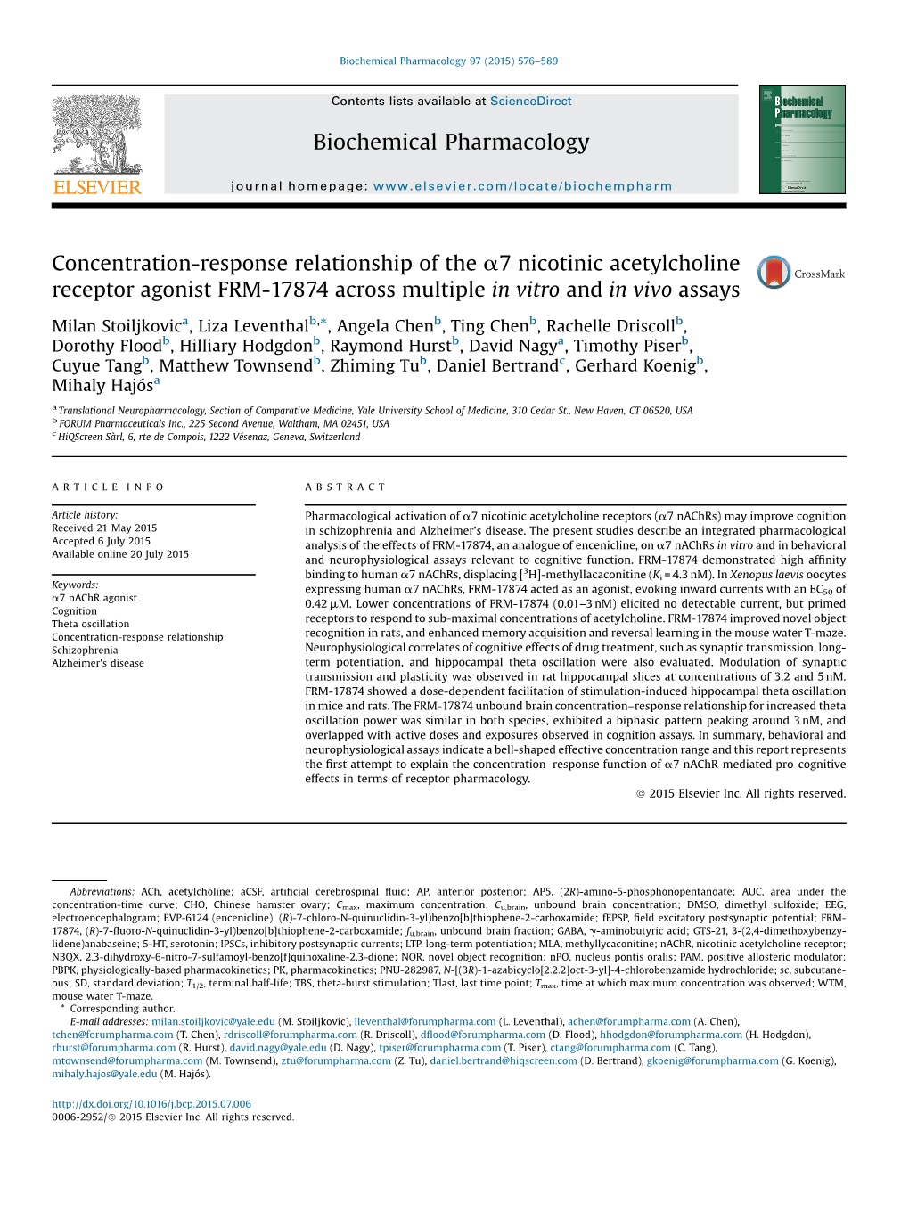 Concentration-Response Relationship of the Α7 Nicotinic Acetylcholine