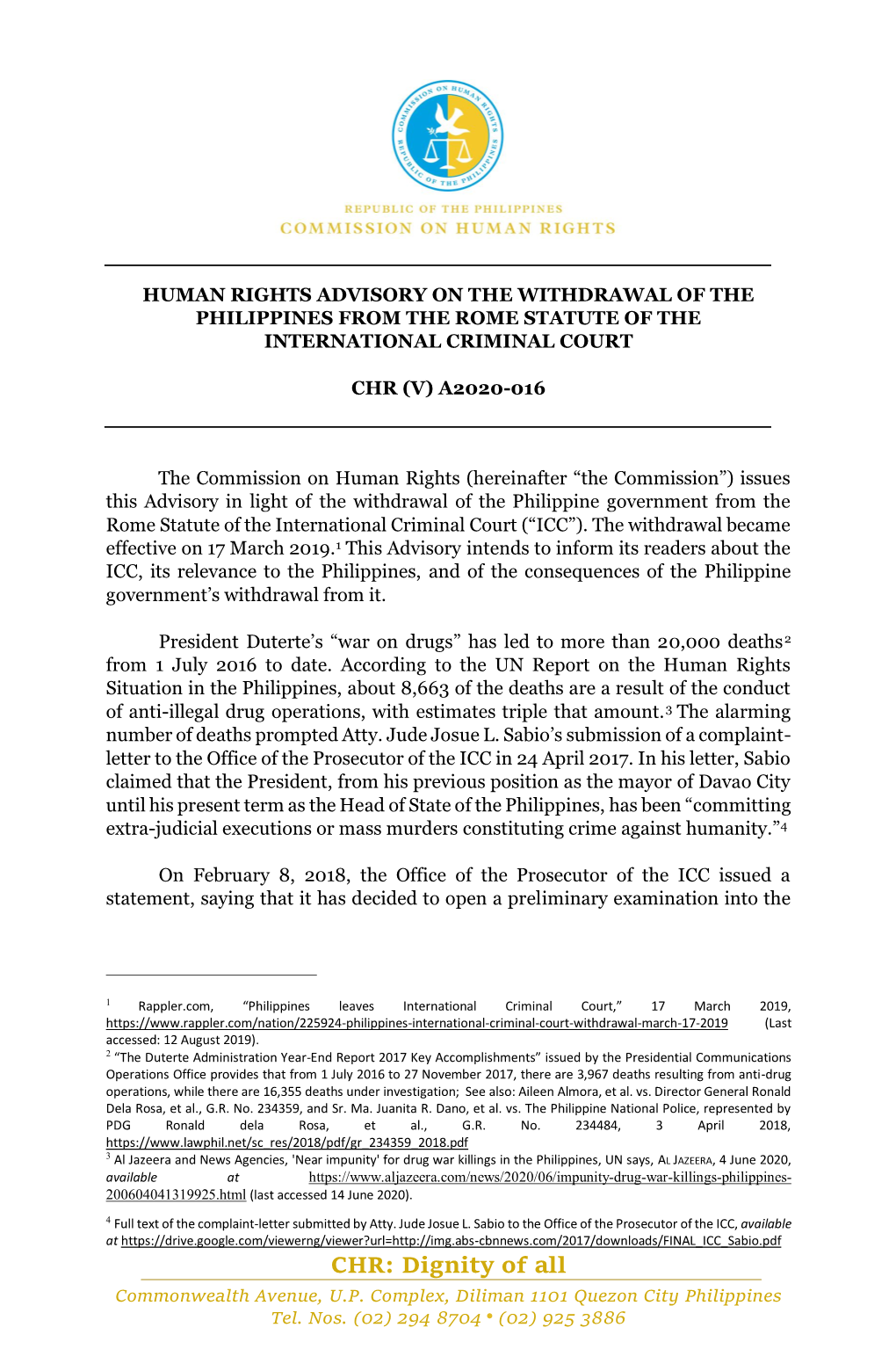 Withdrawal of the Philippines from the Rome Statute of the International Criminal Court