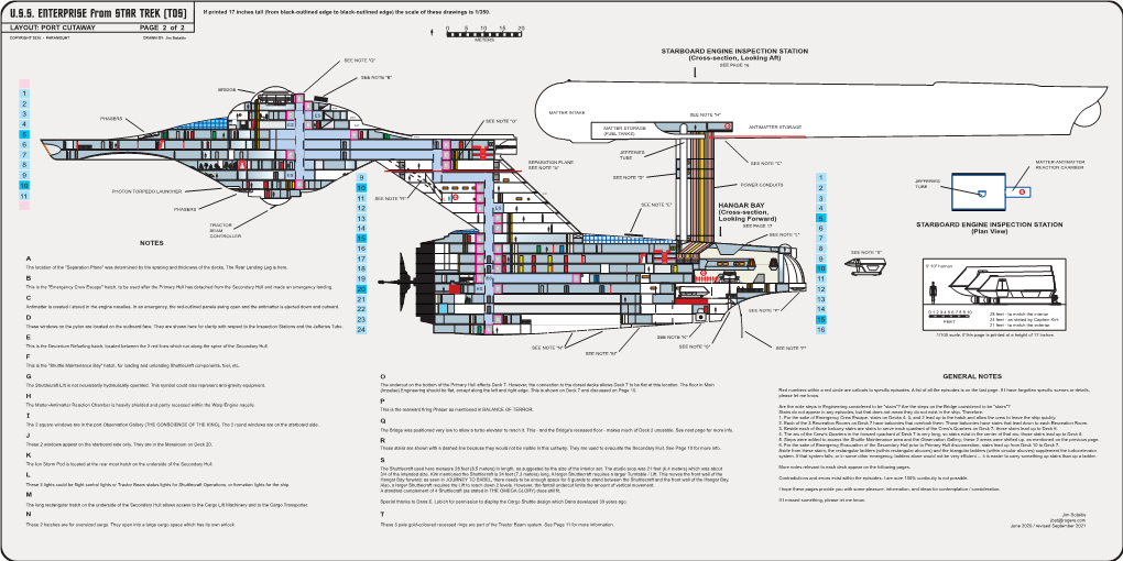 U.S.S. ENTERPRISE from STAR TREK (TOS) If Printed 17 Inches Tall (From Black-Outlined Edge to Black-Outlined Edge) the Scale of These Drawings Is 1/350