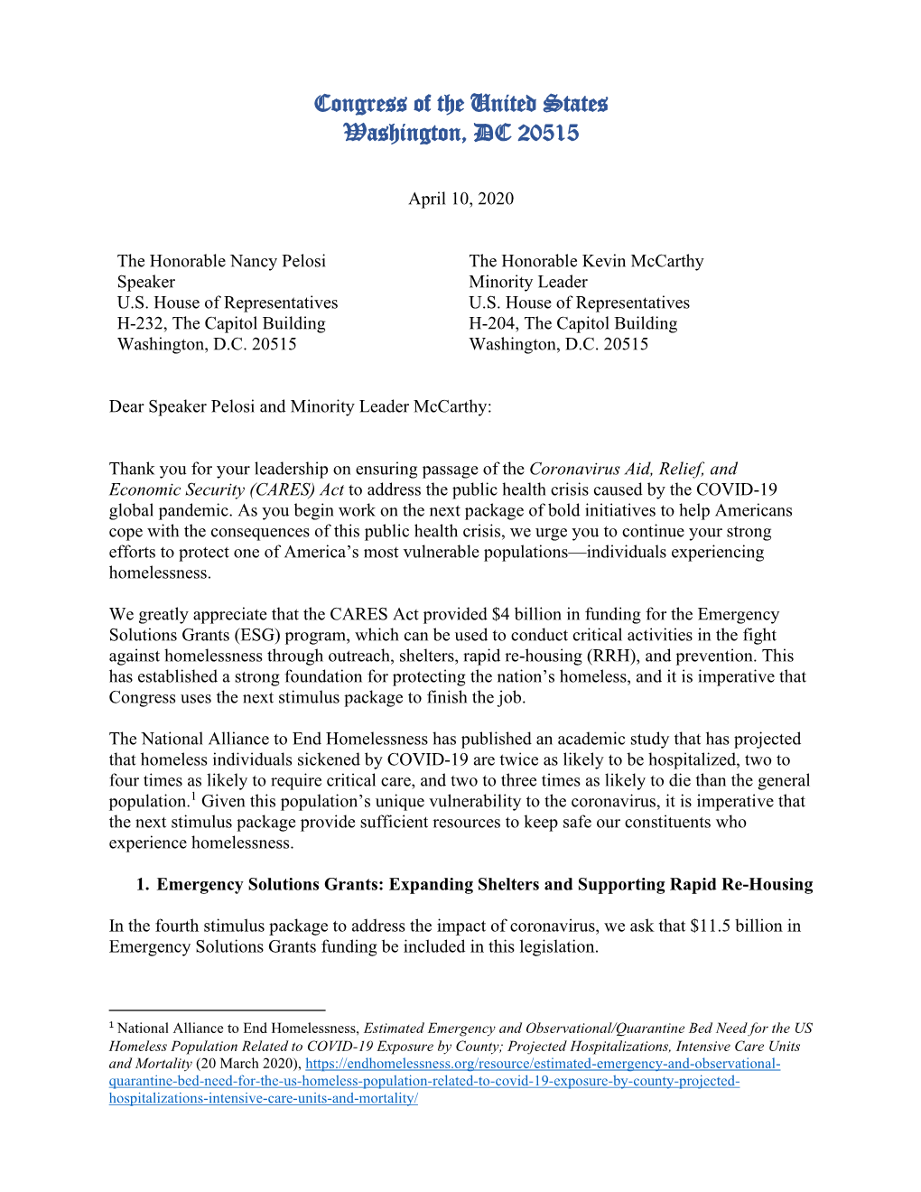 95 Members of Congress Send Letter to House Leaders Requesting