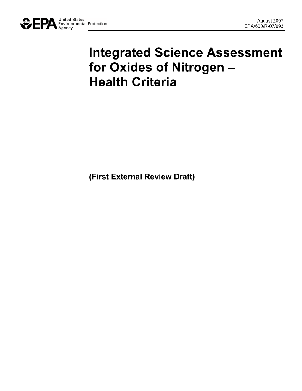 Integrated Science Assessment for Oxides of Nitrogen – Health Criteria