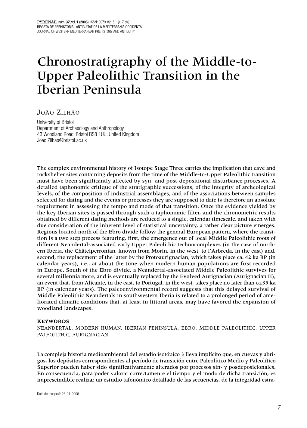 Upper Paleolithic Transition in the Iberian Peninsula