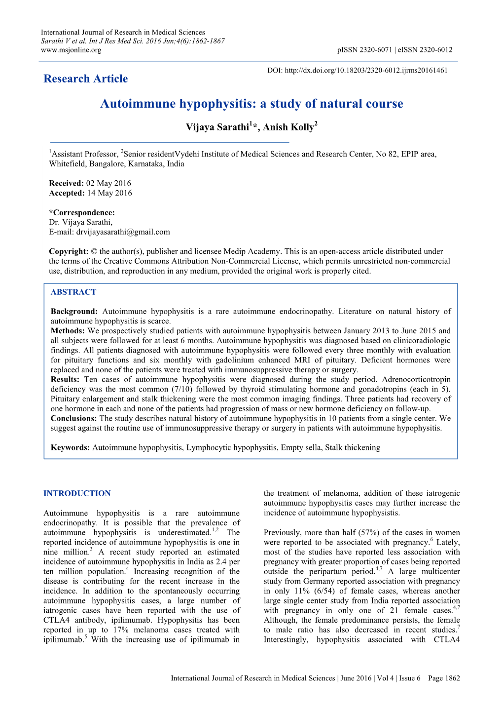 Autoimmune Hypophysitis: a Study of Natural Course