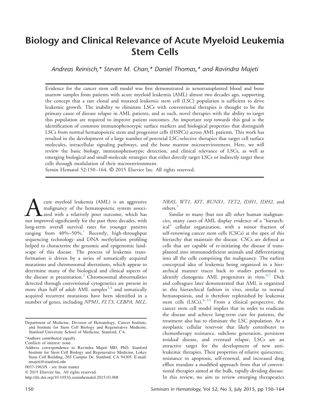 Biology and Clinical Relevance of Acute Myeloid Leukemia Stem Cells