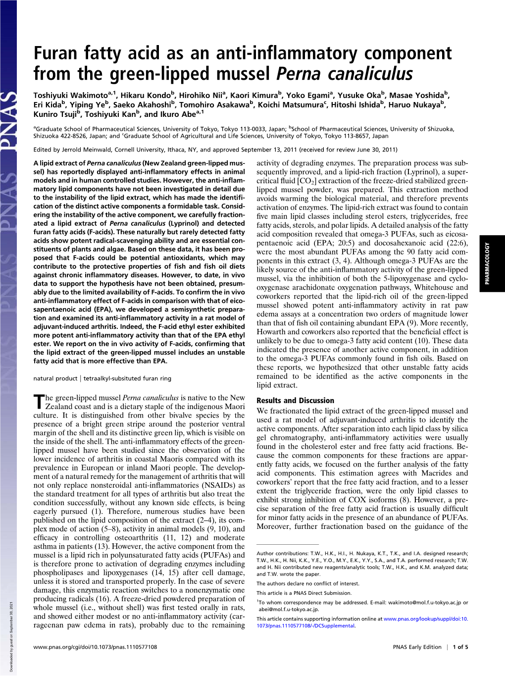 Furan Fatty Acid As an Anti-Inflammatory Component From