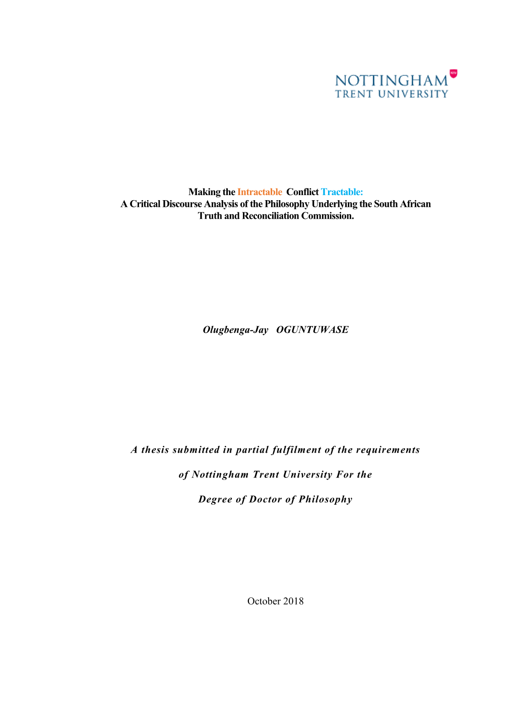 A Critical Discourse Analysis of the Philosophy Underlying the South African Truth and Reconciliation Commission