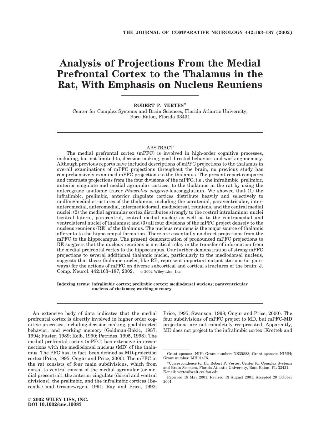 Analysis of Projections from the Medial Prefrontal Cortex to the Thalamus In