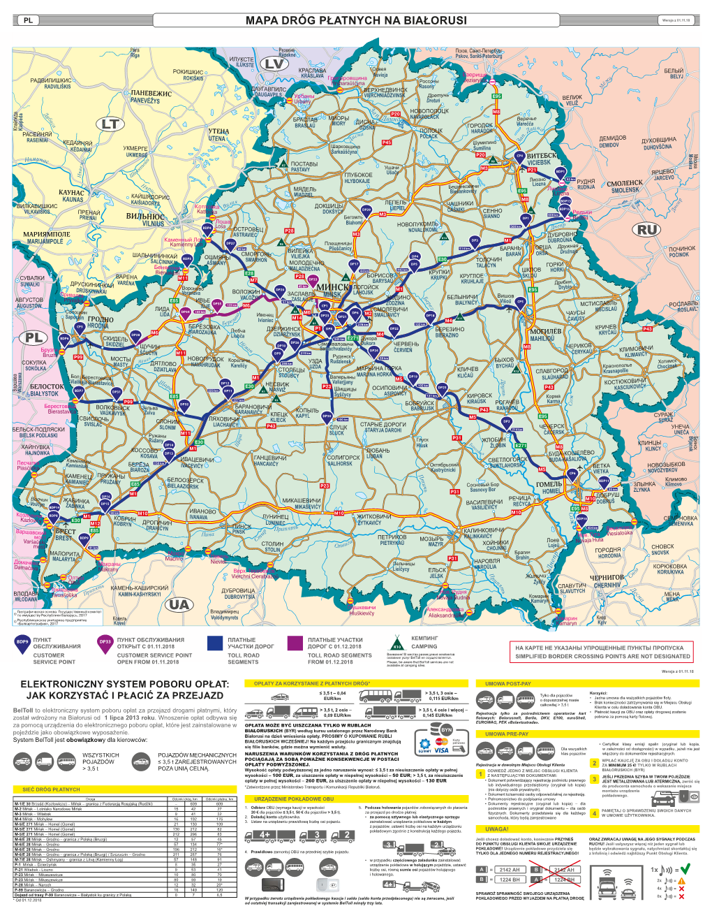 MAPA DRÓG PŁATNYCH NA BIAŁORUSI Wersja Z 01.11.18