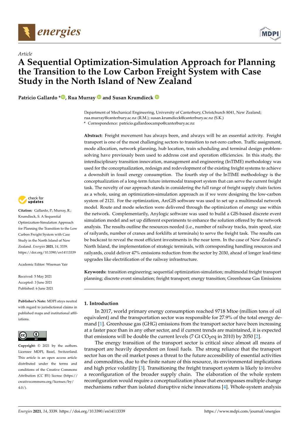A Sequential Optimization-Simulation Approach for Planning the Transition to the Low Carbon Freight System with Case Study in the North Island of New Zealand