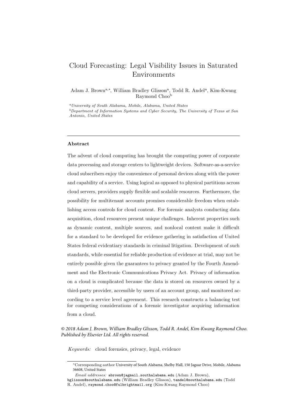 Cloud Forecasting: Legal Visibility Issues in Saturated Environments