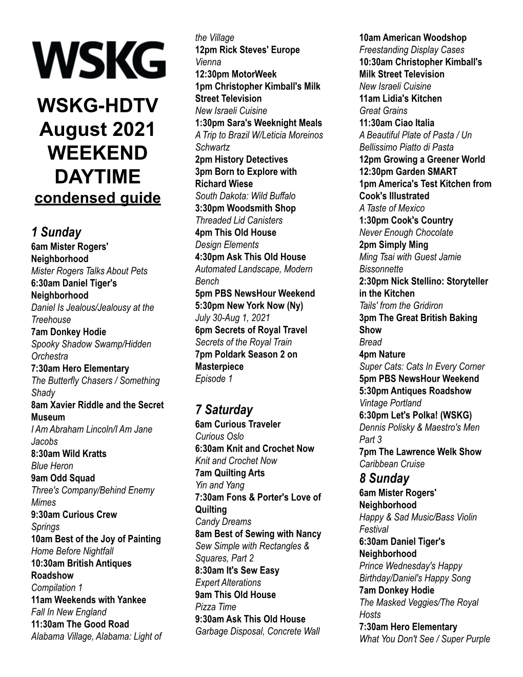 Wskg Hdtv Weekend Daytime Condensed Guide