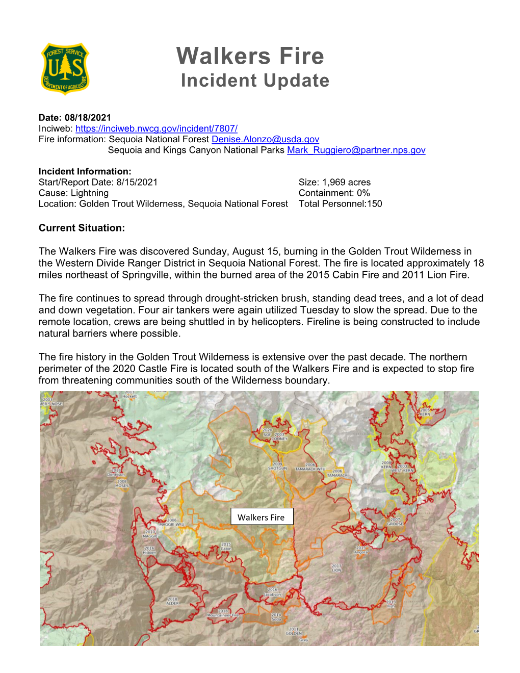 Walkers Fire Incident Update