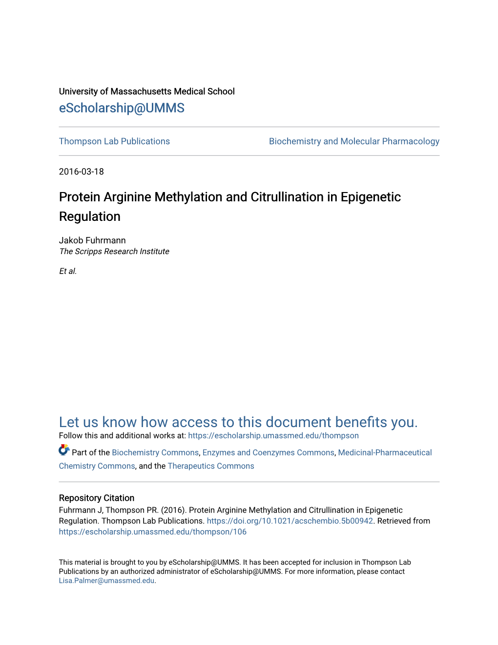 Protein Arginine Methylation and Citrullination in Epigenetic Regulation