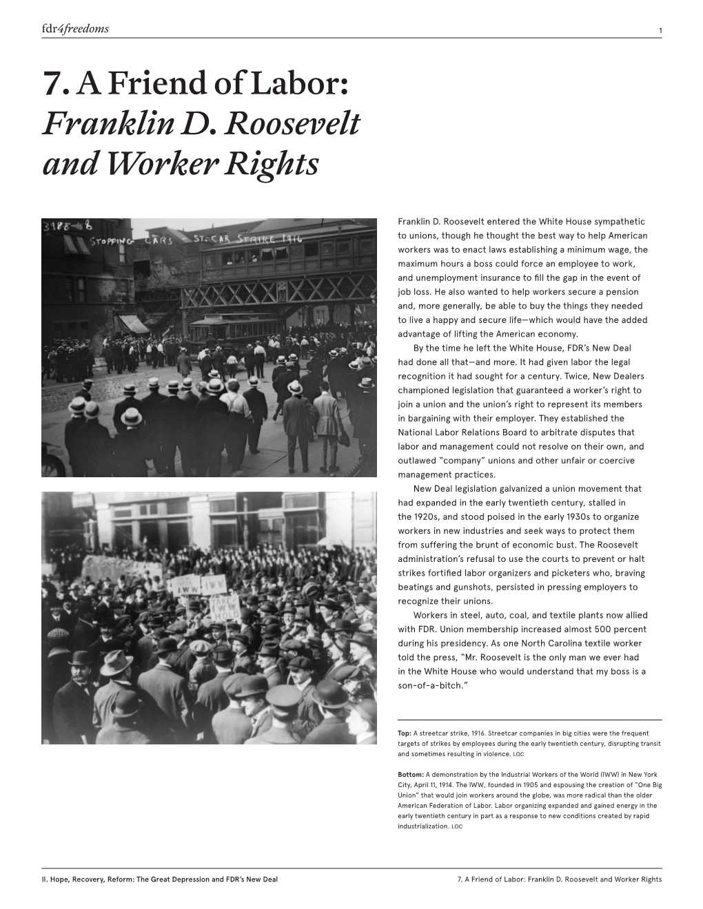 7. a Friend of Labor: Franklin D. Roosevelt and Worker Rights