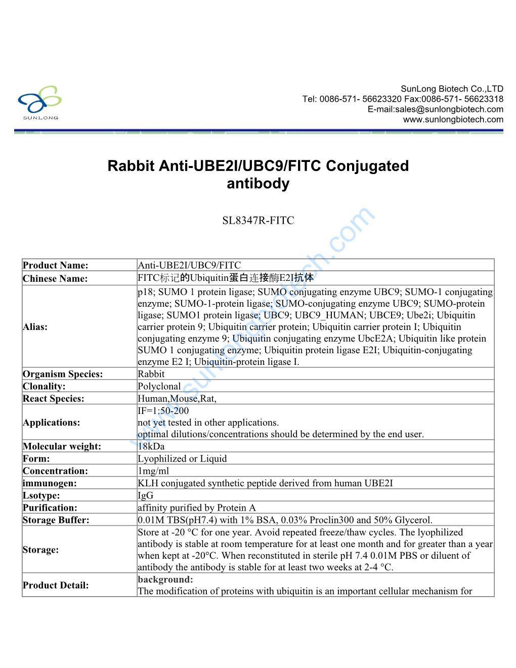 Rabbit Anti-UBE2I/UBC9/FITC Conjugated Antibody-SL8347R-FITC