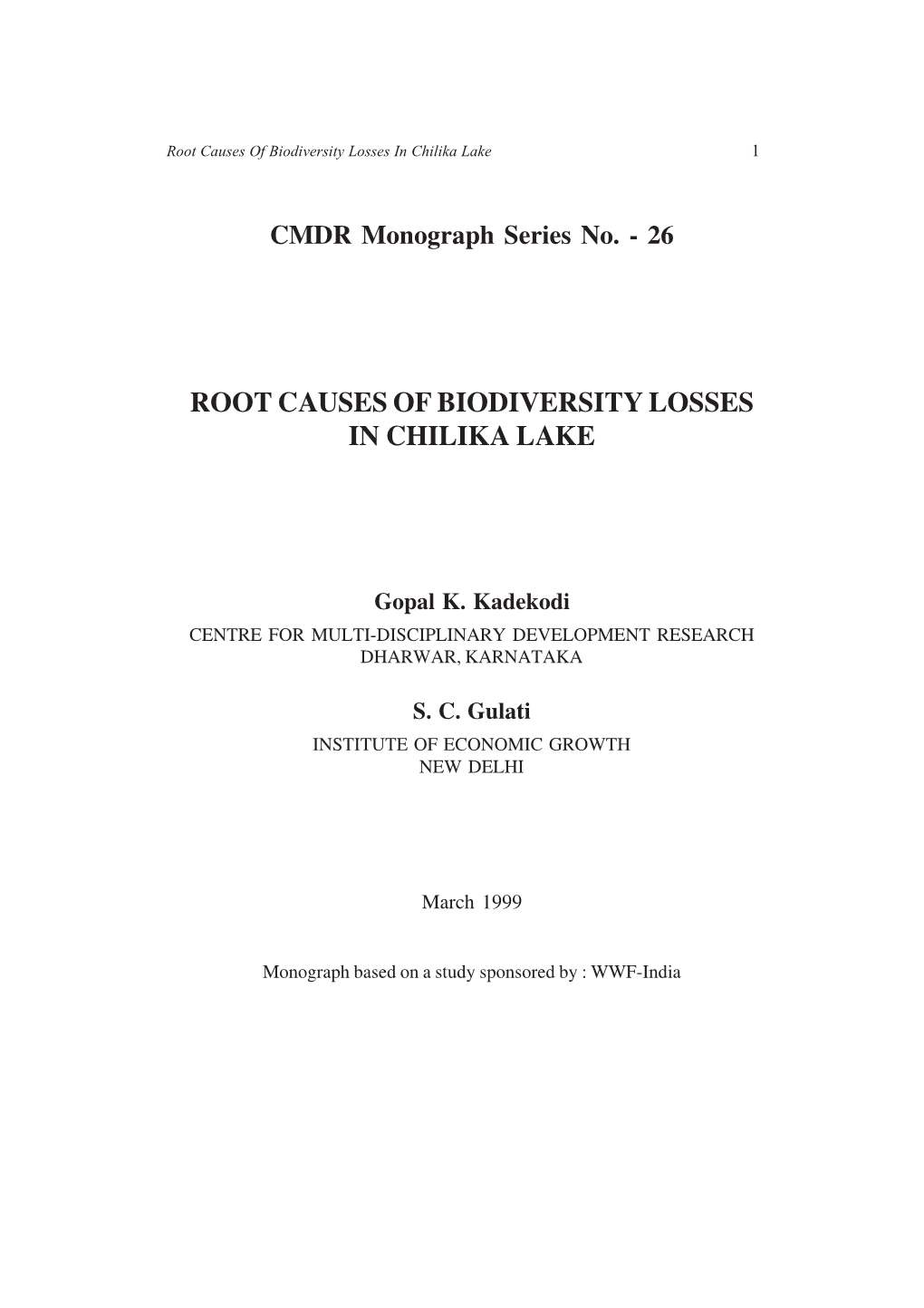 Root Causes of Biodiversity Losses in Chilika Lake 1